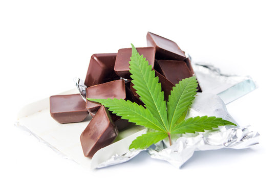 Marijuana leaf with chocolate cubes