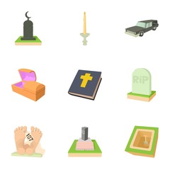 Ritual service icons set, cartoon style