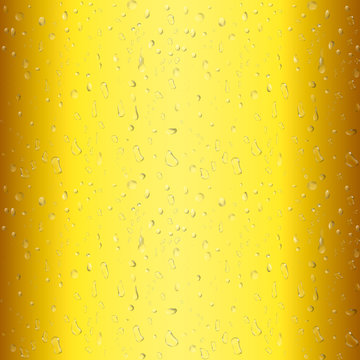 Beer with transparent bubble on mug. Yellow liquid 3d realistic vector illustration. Cold beer texture with condensate.