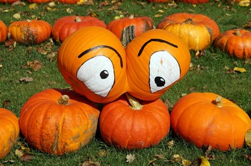 Hokkaidokürbisgesicht zu Helloween als Herbstbild