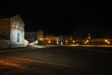 nightly castle courtyard