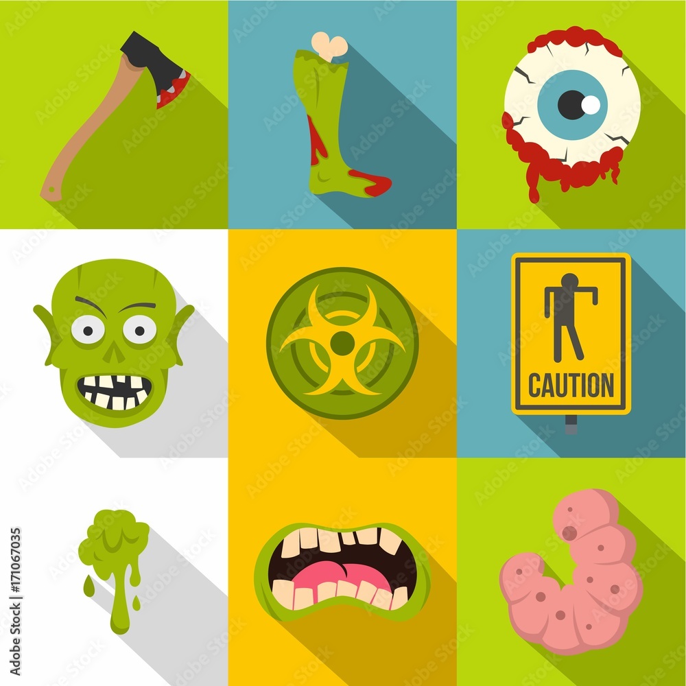 Wall mural Zombie element icon set, flat style - Wall murals