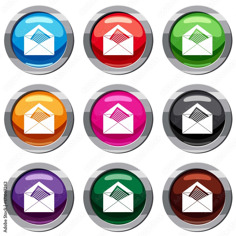 Poster open envelope with sheet of paper set 9 collection