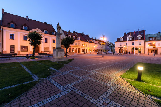 Centre of Zory after sunset. Poland