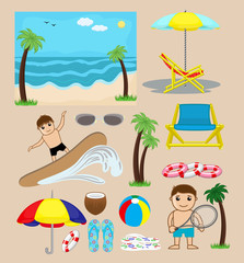 Obraz na płótnie Canvas Cartoon Beach Vector Elements