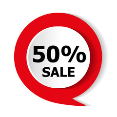 Special offer - 50% discount on the goods. Vector red icon.