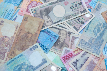 Background of asian currency (include Indonesia IDR Rupiah, India Rupee , Malaysia MYR Ringgit, Japanese Yen)
