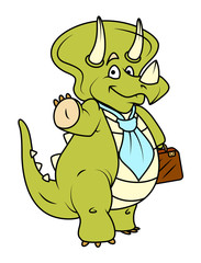 Happy Cartoon Dinosaur Businessman Character