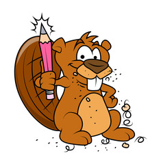 Cartoon Beaver Showing Pencil - cartoon clip-art vector character © VectorShots