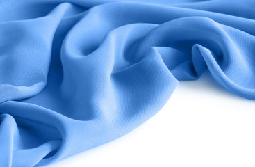  blue fabric with large folds, isolated, with place for text