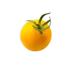 Fresh single yellow tomato close up isolated on white background. Top view