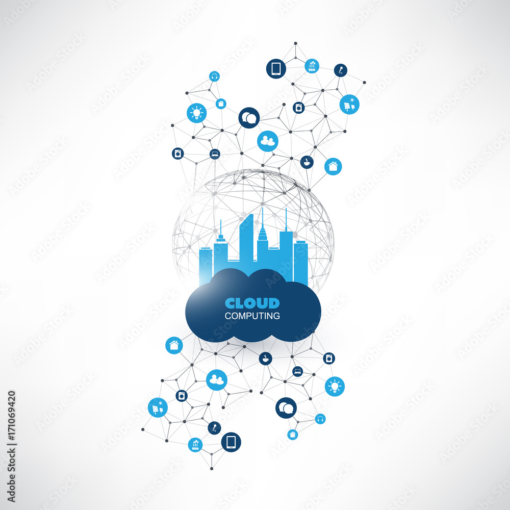 Aufkleber cloud computing design concept with icons - digital network connections, technology background