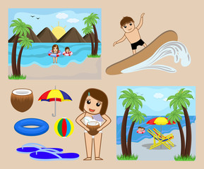 Beach Graphic Elements Vectors - cartoon clip-art vector character