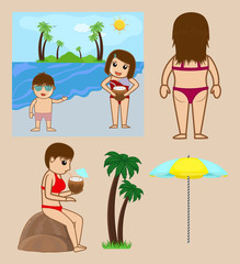 Cartoon People at Beach in Summer
