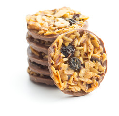 Chocolate chip cookies with nuts and raisins.