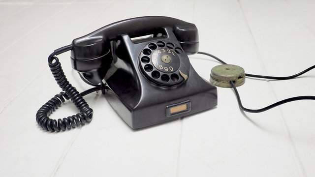 Antique telephone blackcolor set isolate