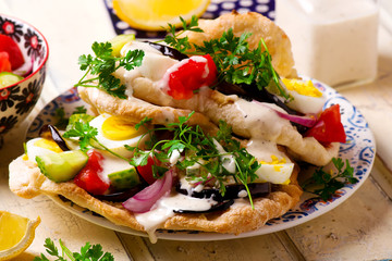 pita sabich sandwich.selective focus