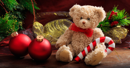 Christmas decoration and teddy bear