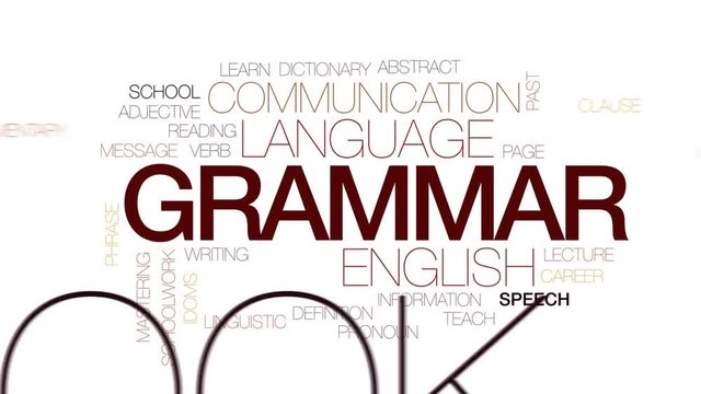 Grammar animated word cloud, text design animation. Kinetic typography.