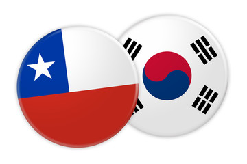 News Concept: Chile Flag Button On South Korea Flag Button, 3d illustration on white background
