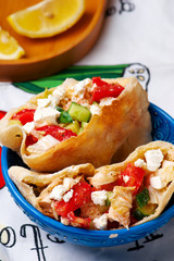Greek salad with chicken pita.