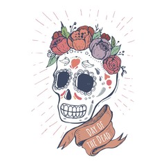 Hand-drawn poster to the Day of the dead party. Dea de los muertos card.