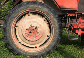 red tractor with trailer