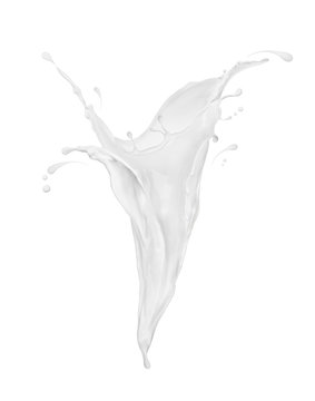 Abstract splashes of milk close-up on white background