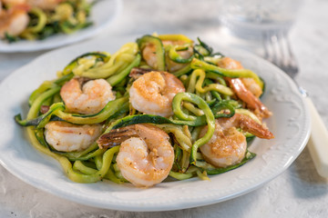 Skinny Shrimp Scampi with Zucchini Noodles. Low carb meal
