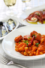 braised with chorizo and white kidney beans, spanish tapas food