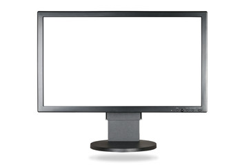 Computer display with blank white screen isolated on white background