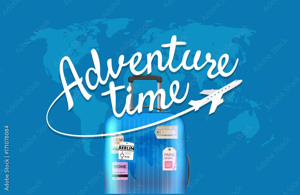Poster adventure time. world map with the logo