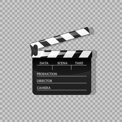 Obraz premium Black clap open black object element for movie vector illustration Flat in style. Symbol Icon on films for your projects.