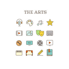 Different arts thin line color icons vector set