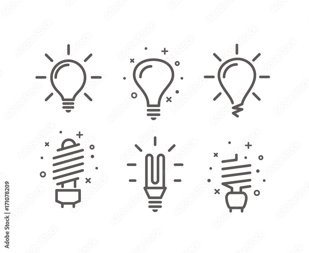 Poster different modern lightbulb vector icons set isolated on white background