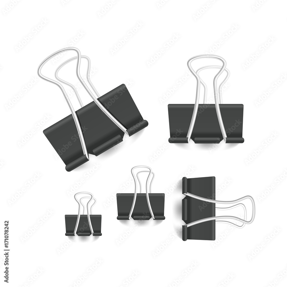 Poster different size paperclip office elements collection isolated on white