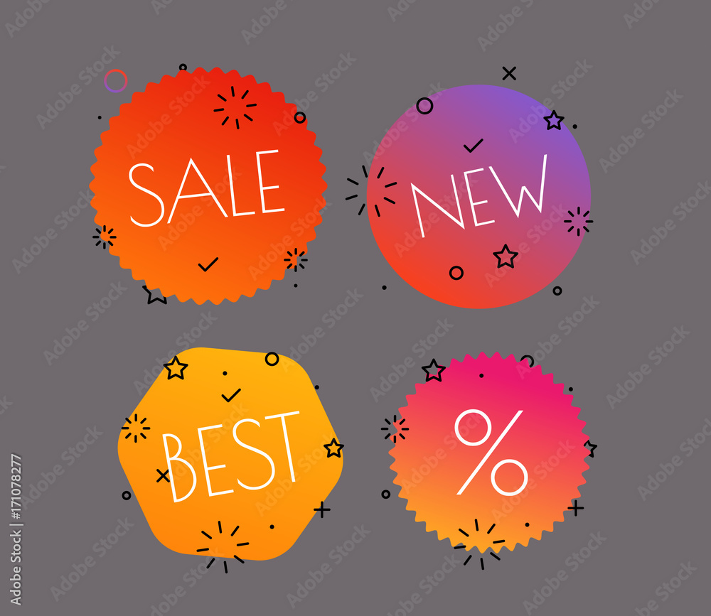 Poster different shopping tags vector set. banners collection isolated on white
