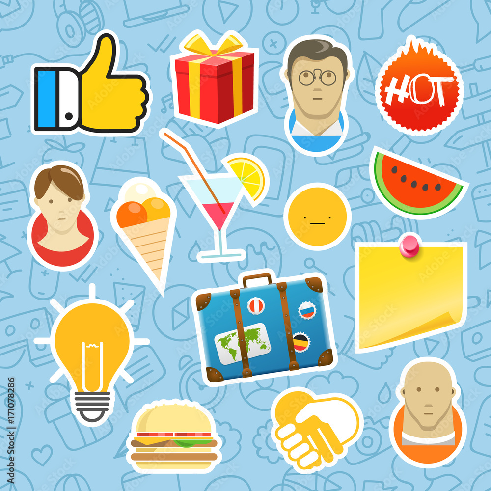 Poster Different mobile or web application stickers vector set