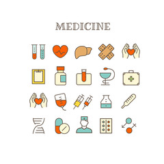 Different medical thin line color icons vector set