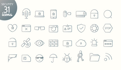 Modern media web and mobile app thin line icons collection. Outline icon set. Security