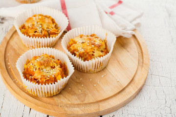 Savory vegetable muffins with carrot, cabbage and sesame seeds