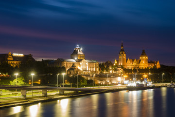Fototapeta na wymiar Evening panorama of Szczecin after sunset