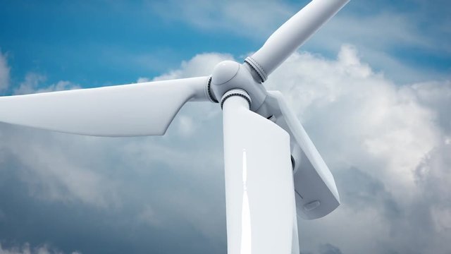 Beautiful white windmill on blue sky background