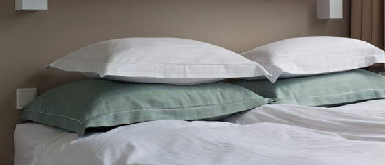 Prepared fresh bed, scene in hotel room