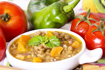 lentil casserole with tomatoes and peppers