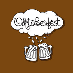 Handwritten text Oktoberfest, Beer mug and froth.