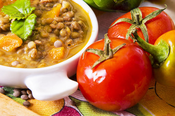 lentil casserole with tomatoes and peppers
