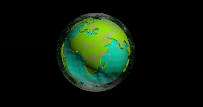 Rotating model of the continents of planet earth , alpha channel