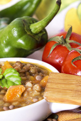 lentil casserole with tomatoes and peppers