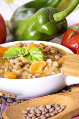 lentil casserole with tomatoes and peppers